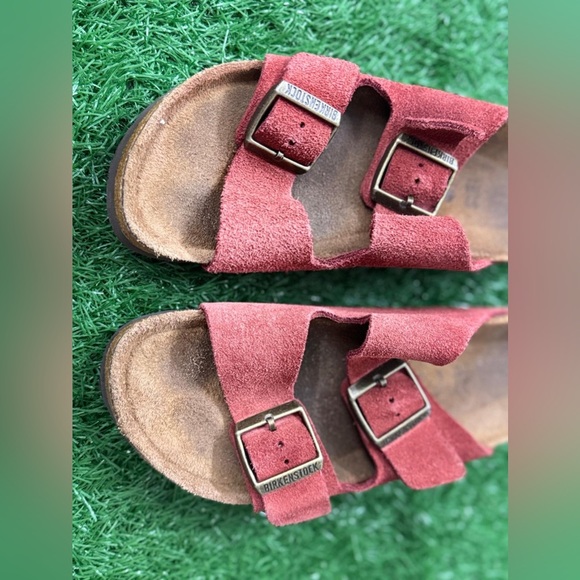Birkenstock Women’s Red Suede Sandals Size 37 - Picture 2 of 6